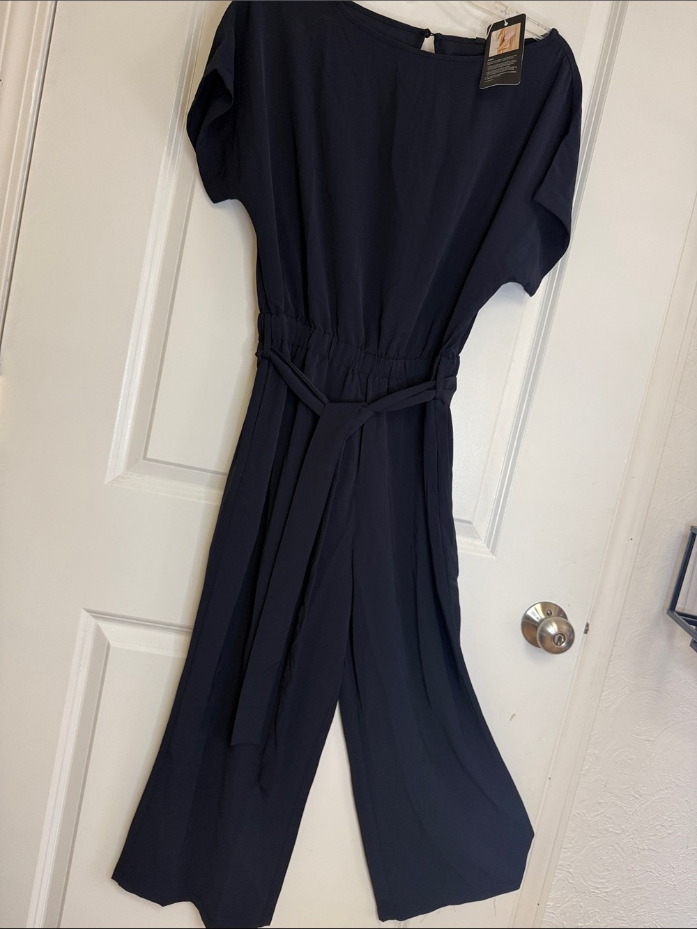 Classic Navy Belted Wide-Leg Jumpsuit